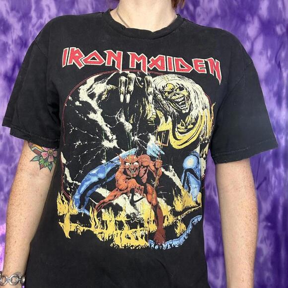 Black acid wash Iron Maiden graphic tee - Picture 1 of 4